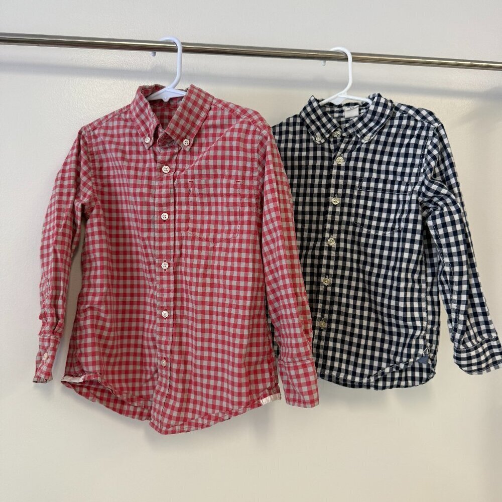Bundle of Crewcuts & Baby Gap Kids Boys Navy Blue & Red Check Button Down Shirts